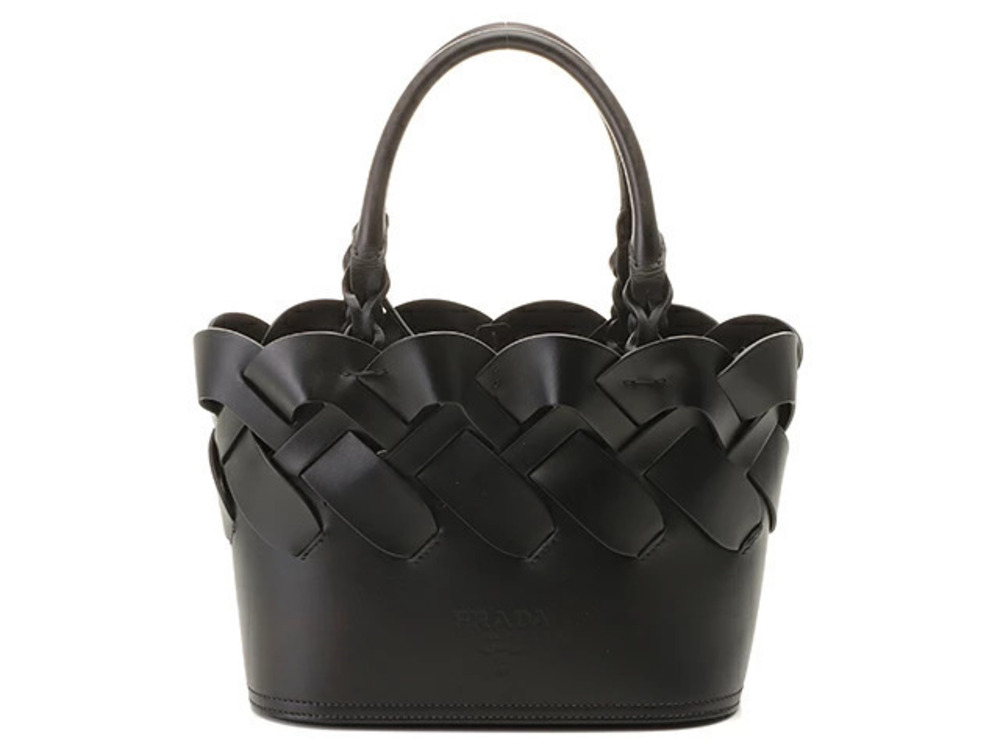 Prada Vitello Intrecciato Tote Bag Black Calfskin